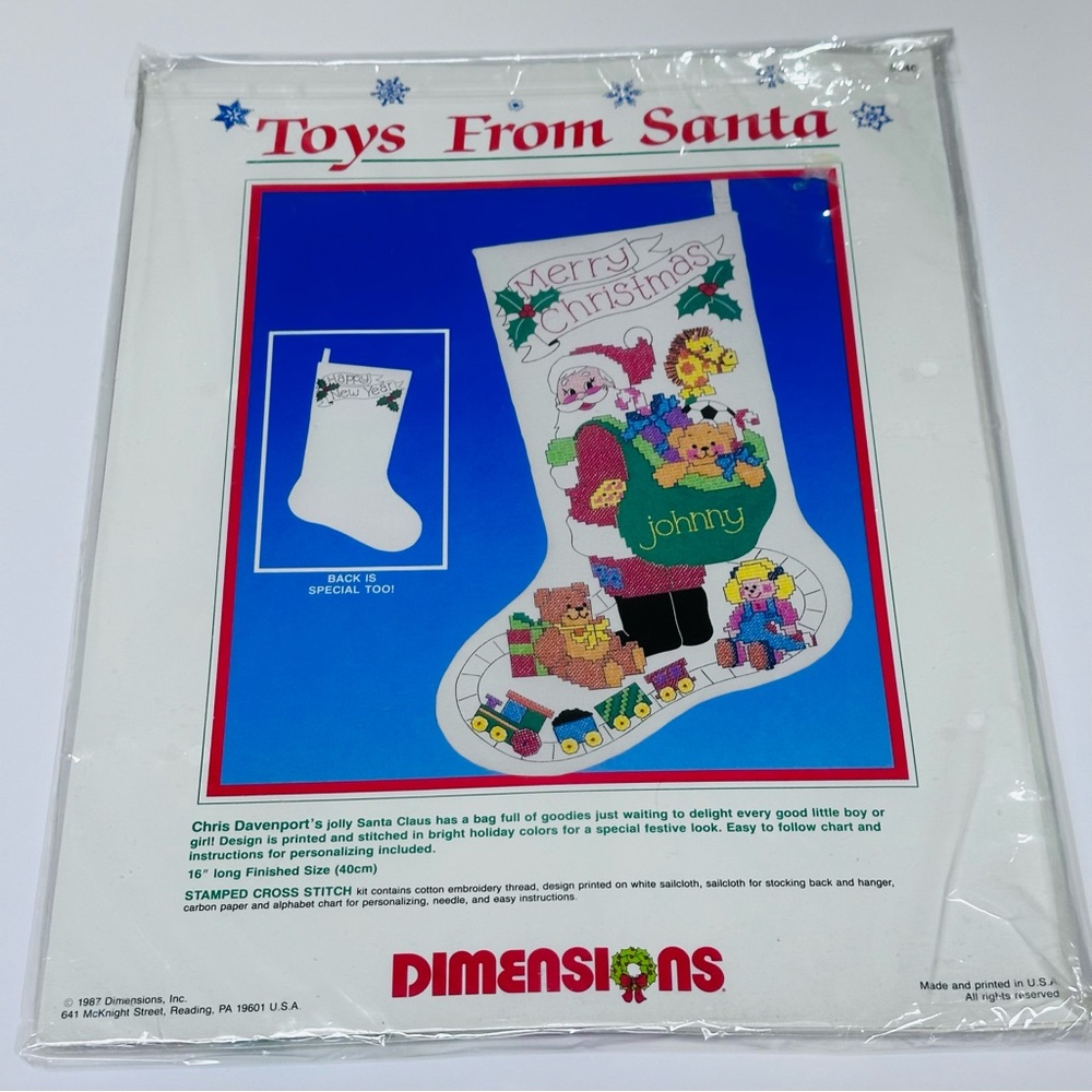 1987 Dimensions TOYS FROM SANTA Stocking Cross Stitch Kit 8340 Christmas NOS NIP